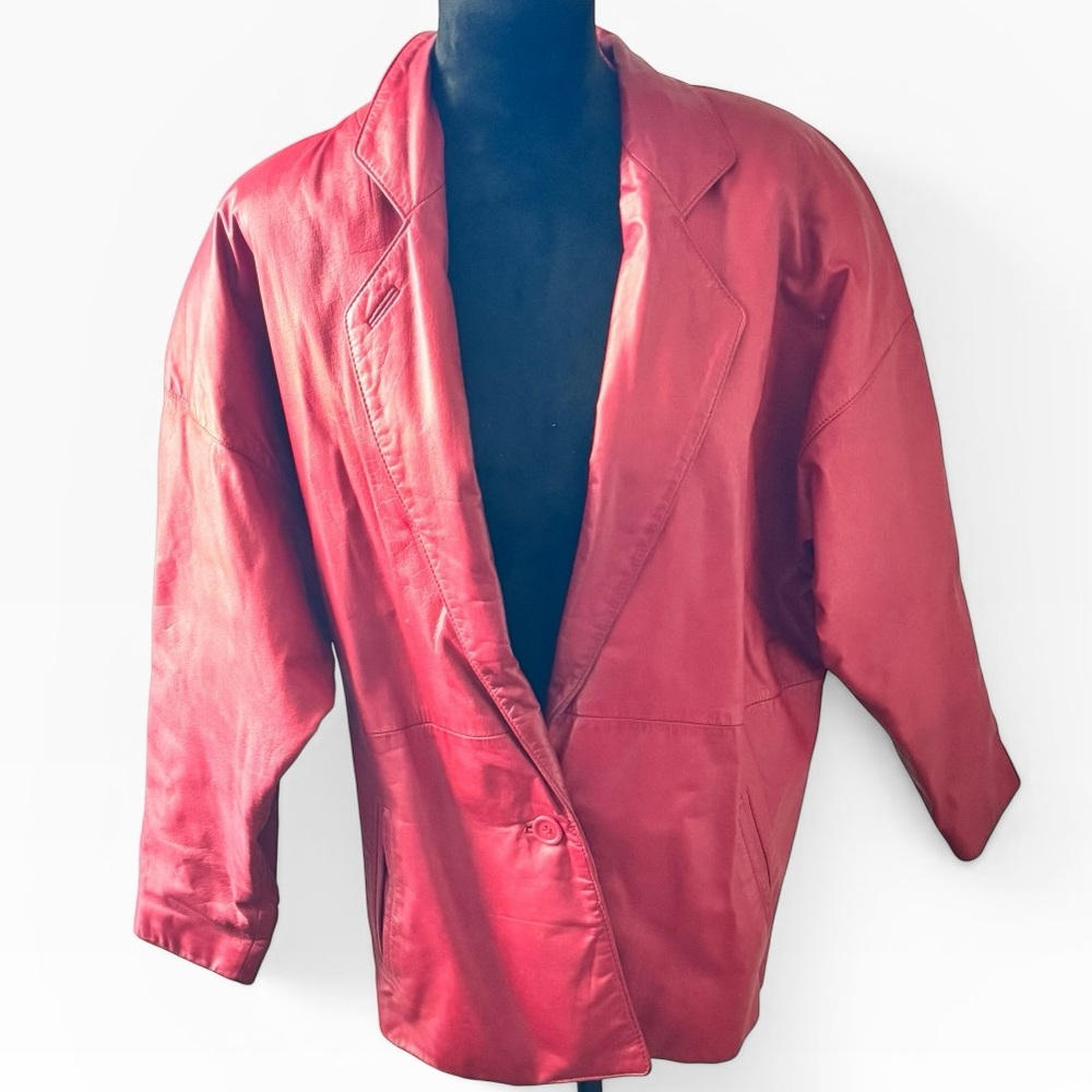Toffs Vintage Red Leather Women's Blazer Jacket‎ Retro 80’s - 90’s Sz S